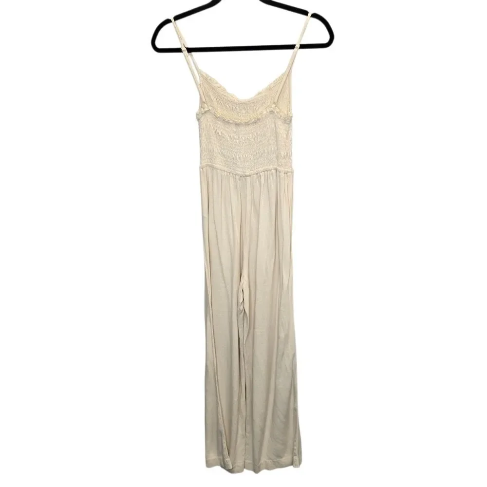 H&M Women's S Ivory Linen Blend Summer Smocked Romper Jumpsuit